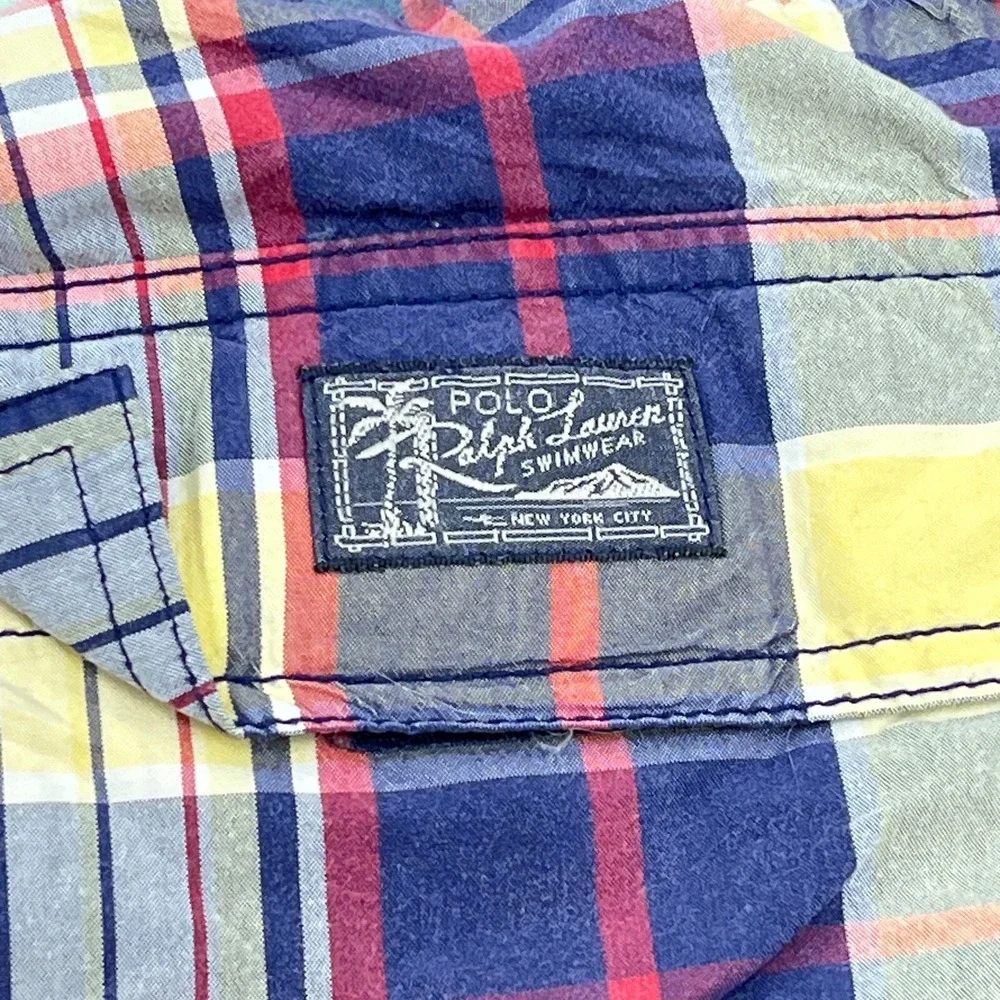 Vintage Polo Ralph Lauren Swim Trunks Men XL Blue Bored Shorts 90s Tartan Plaid‎